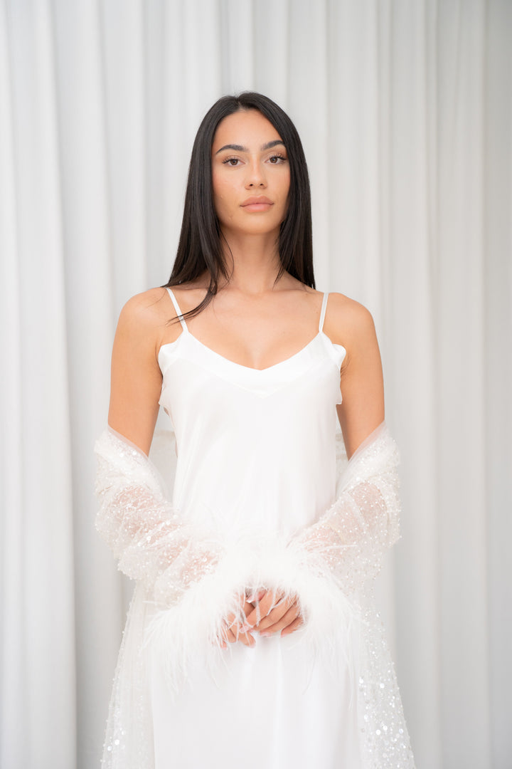 Celeste Crystal Beaded and Fur Maxi Robe
