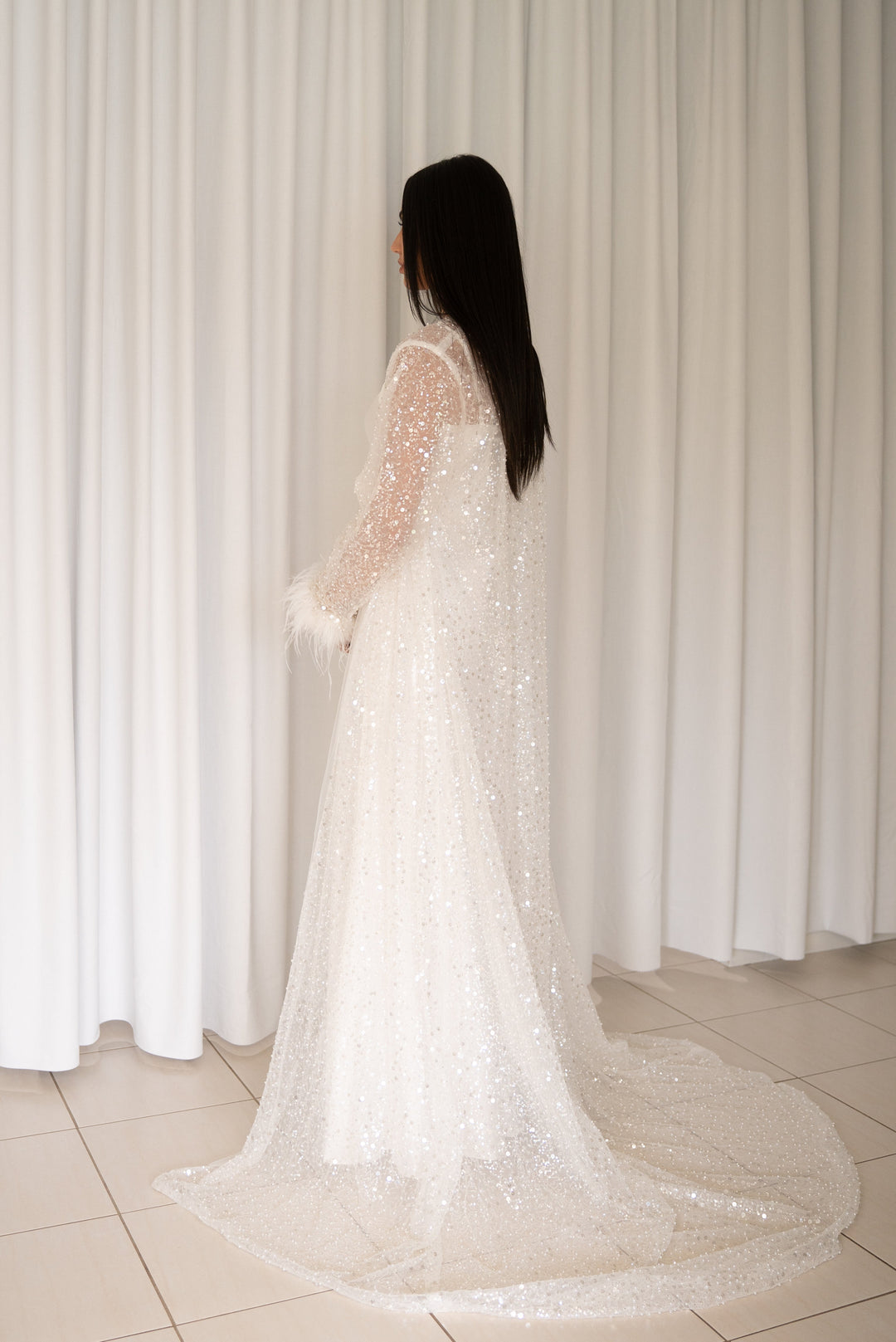Celeste Crystal Beaded and Fur Maxi Robe – Bridal Favours