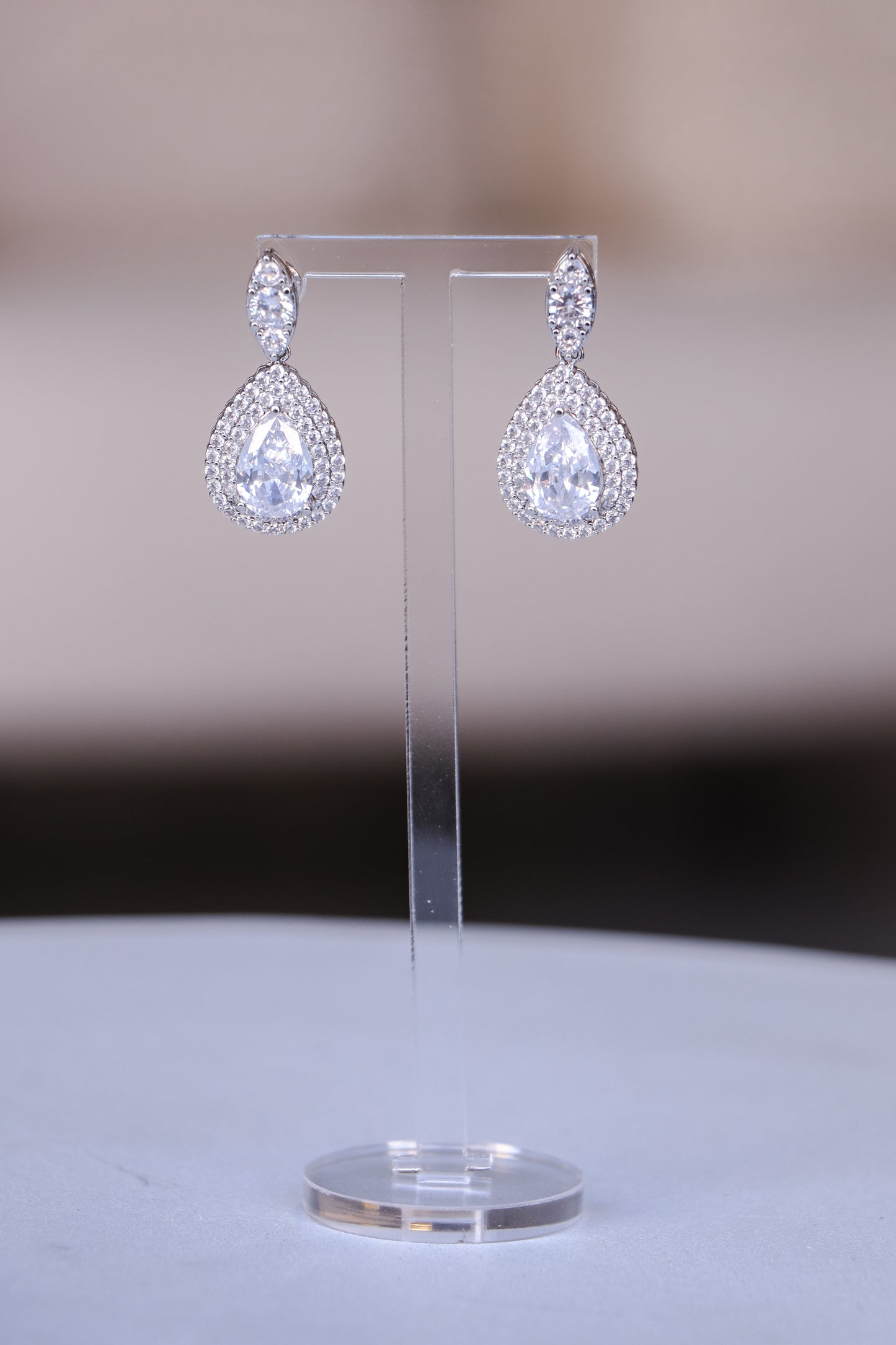 Silver drop Dahlia earrings with stone and intricate designs
