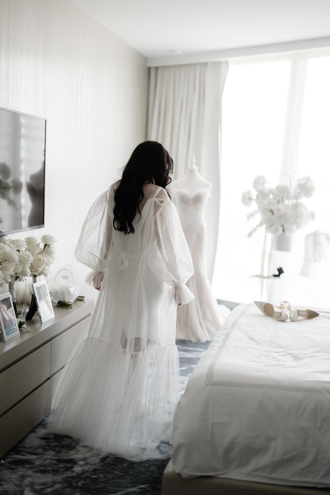 Maria Pleated Sleeves Tulle Bridal Robe
