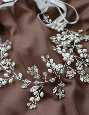 Aria bridal headpiece featuring pearls and crystals for a wedding