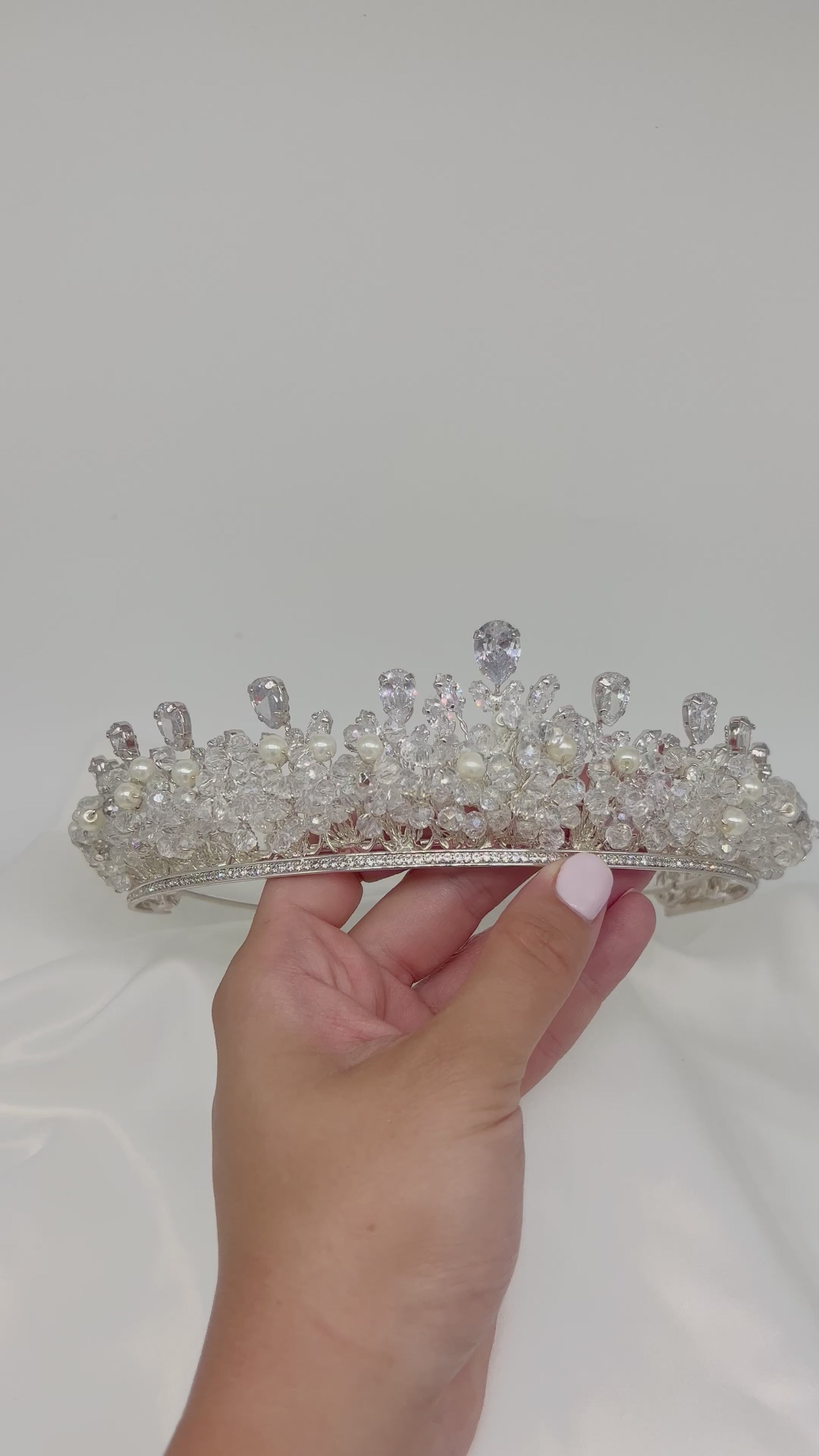 Whimsical fairytale Claudia tiara with sparkling crystals and pearls